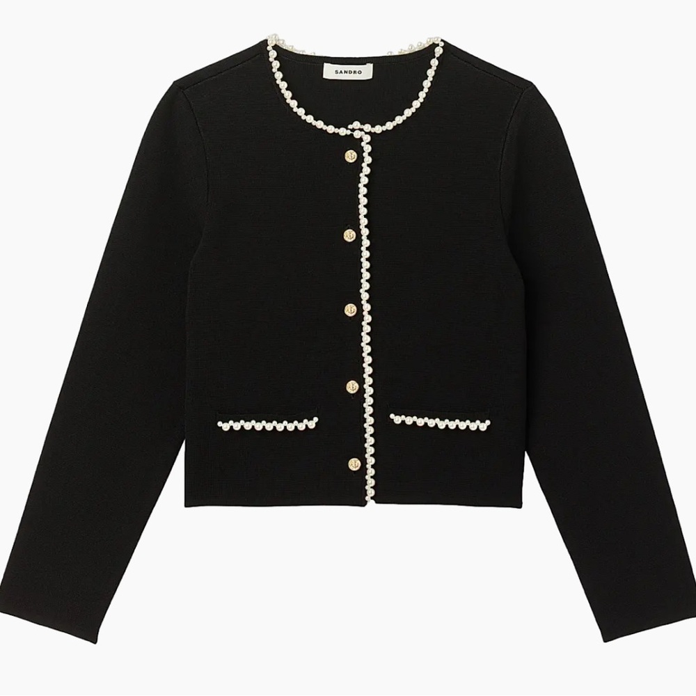 Sandro Black Cardigan with Pearl Trim NWT